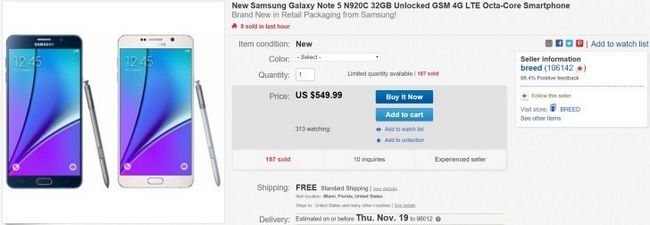 Fotografía - [Offre Alerte] Unlocked Samsung Galaxy Note 5 N920C Avec Band 12 Soutien à seulement 550 $ sur eBay